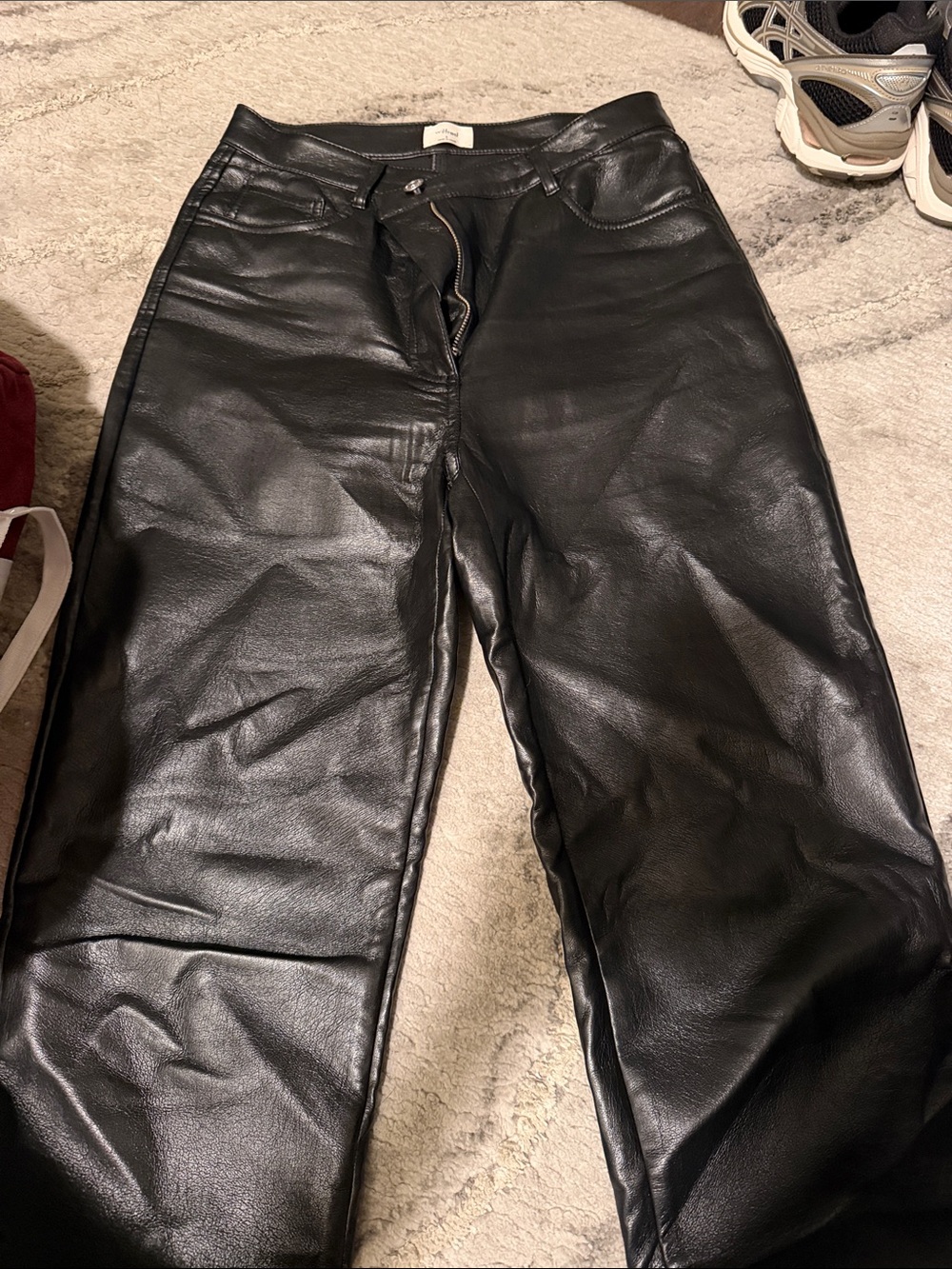 Wilfred Black Vegan Leather Pants with Branded Button